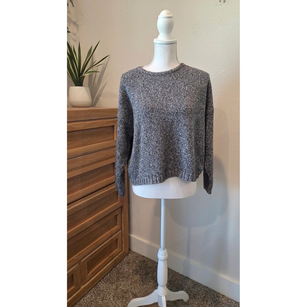 Eileen Fisher Marled Knit Sweater Boxy Relaxed Fit Grey White Italian‎ Yarn L - Picture 7 of 15
